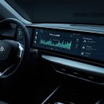 Modern EV digital dashboard displaying software interfaces for BlackBerry Earnings report.