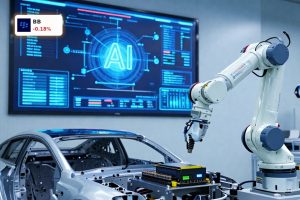 High-tech industrial AI factory symbolizing BlackBerry Nvidia Partnership and secure QNX-powered edge systems