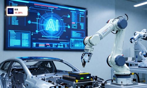 High-tech industrial AI factory symbolizing BlackBerry Nvidia Partnership and secure QNX-powered edge systems