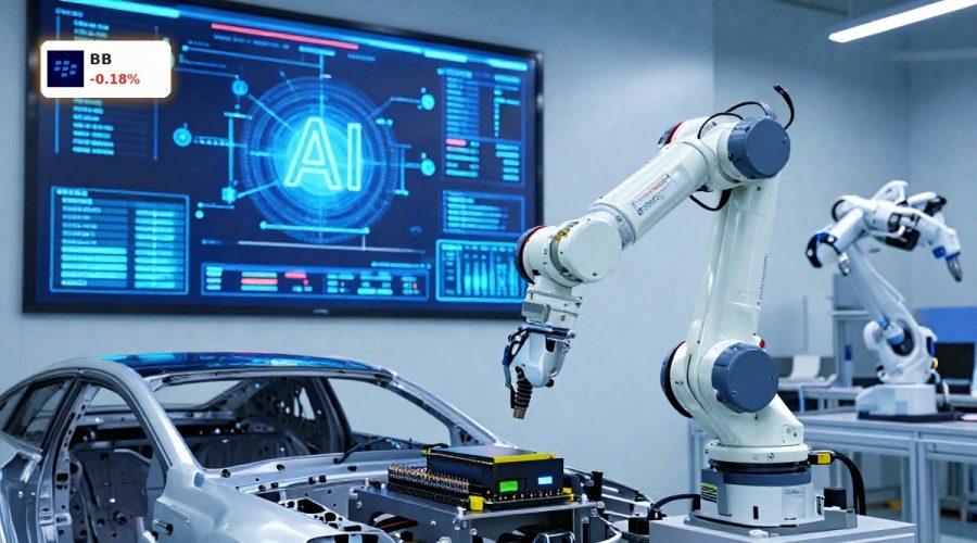 High-tech industrial AI factory symbolizing BlackBerry Nvidia Partnership and secure QNX-powered edge systems