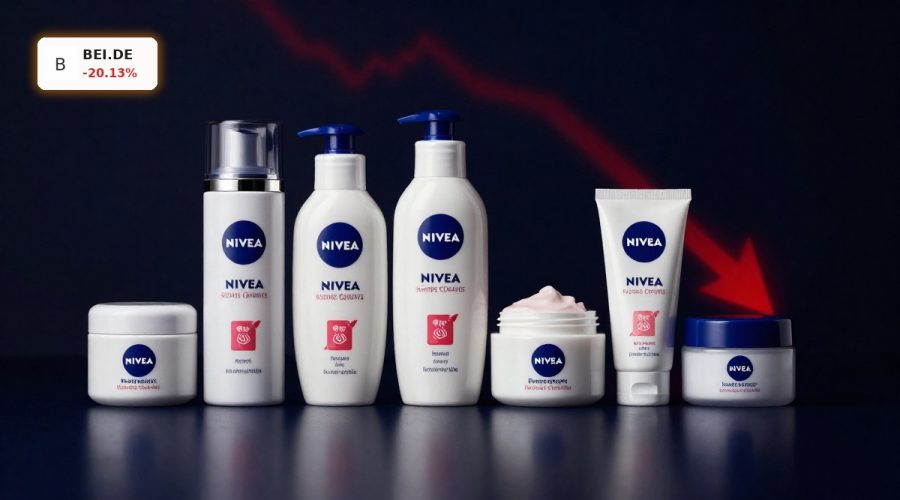 Beiersdorf Forecast under pressure symbolized by Nivea products in dramatic lighting