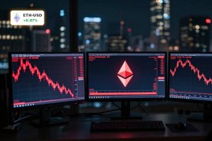 BitMine Ethereum Treasury hit by huge unrealized losses as Ethereum price slides on volatile trading screens.