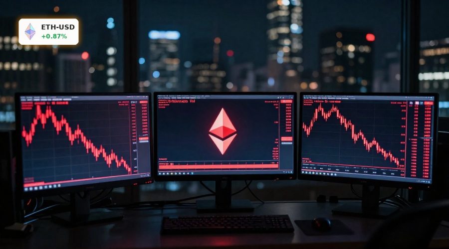 BitMine Ethereum Treasury hit by huge unrealized losses as Ethereum price slides on volatile trading screens.