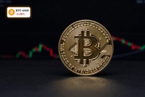 Bitcoin Market Analysis with BTC coin in dramatic lighting amid volatile market mood