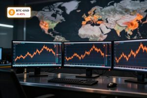 Bitcoin Market Analysis chart on trading screens amid rising Iran tensions