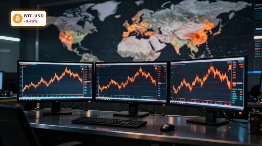 Bitcoin Market Analysis chart on trading screens amid rising Iran tensions
