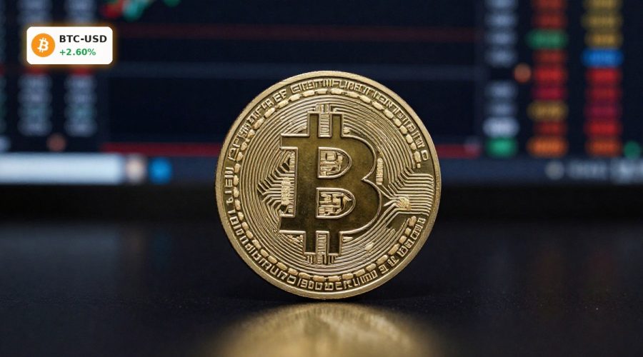 Premium Bitcoin coin close-up for Bitcoin Market Analysis near record highs