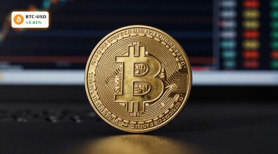 Golden Bitcoin in dramatic lighting symbolizing Bitcoin All-Time High rally and ETF-driven demand