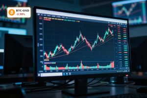 Bitcoin Market Rally stalls near key resistance with traders watching volatile BTC price action on screens.