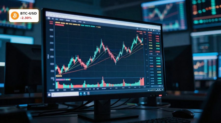 Bitcoin Market Rally stalls near key resistance with traders watching volatile BTC price action on screens.