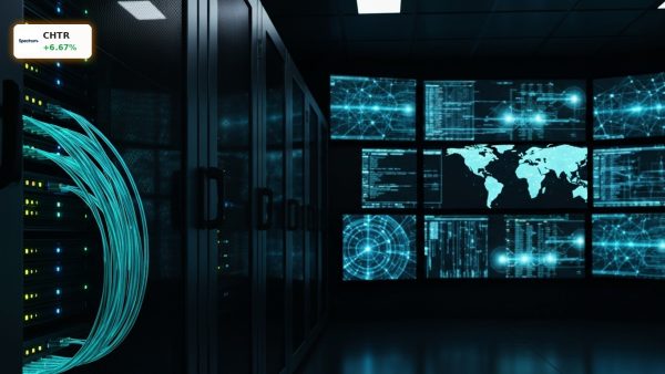 Fiber optic cables in a data center, representing the latest Charter Communications Earnings report.