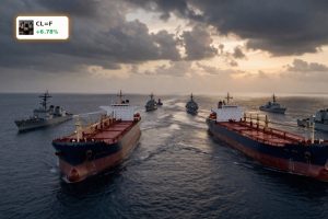 WTI Oil Blockade near Hormuz with tankers halted by U.S. naval ships as crude prices surge above $100