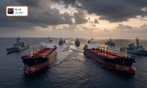 WTI Oil Blockade near Hormuz with tankers halted by U.S. naval ships as crude prices surge above $100