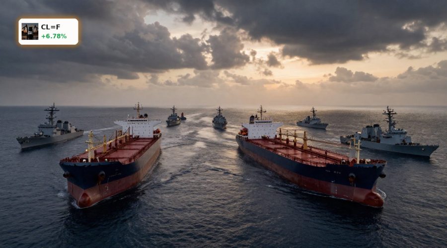 WTI Oil Blockade near Hormuz with tankers halted by U.S. naval ships as crude prices surge above $100