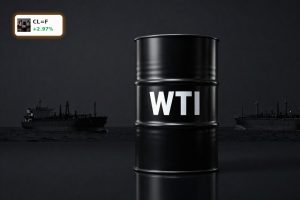 WTI Oil Crisis symbolized by premium WTI crude barrel near Hormuz shipping chokepoint