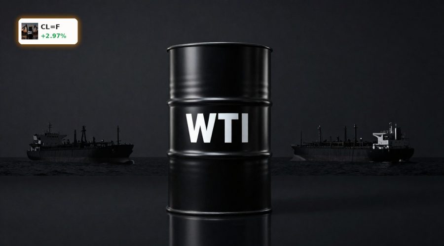 WTI Oil Crisis symbolized by premium WTI crude barrel near Hormuz shipping chokepoint