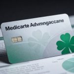 Clover Health Star Rating concept with premium Medicare Advantage card and healthcare documents on dark background