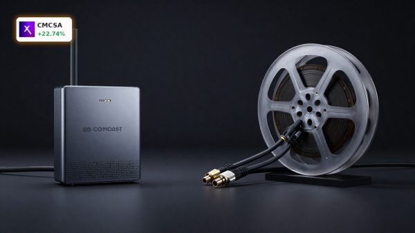 Comcast Spinoff concept with broadband cable and film reel representing CMCSA connectivity and media split