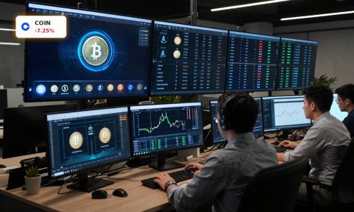 Analysts track Coinbase Stablecoin Regulation impact on crypto yields in a modern fintech trading office