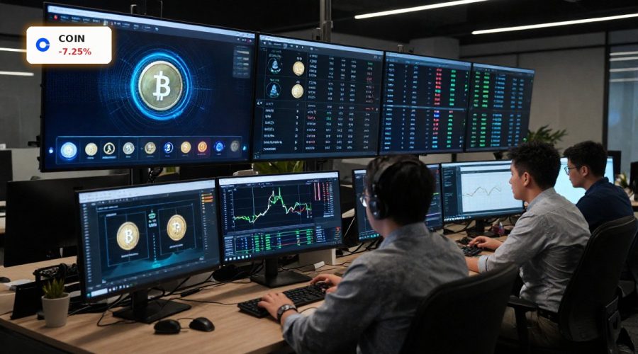 Analysts track Coinbase Stablecoin Regulation impact on crypto yields in a modern fintech trading office