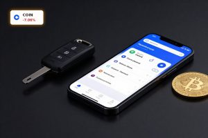 Coinbase Prediction Markets app with Bitcoin and house key symbolizing crypto-backed mortgages risk