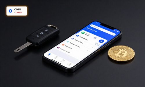Coinbase Prediction Markets app with Bitcoin and house key symbolizing crypto-backed mortgages risk