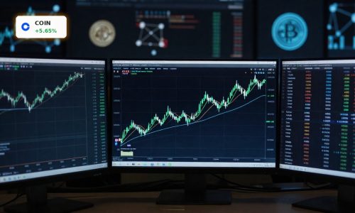 Coinbase Crypto Strategy highlighted by volatile candlestick chart rally in a modern trading setup.