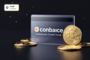 Coinbase Stablecoin Credit Fund concept with stablecoin tokens and digital fund card