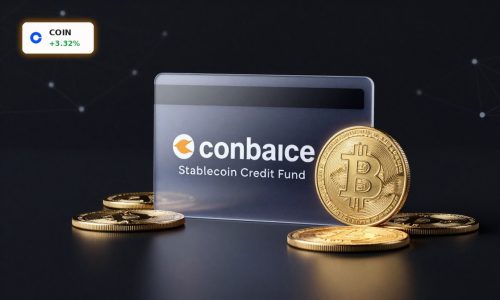 Coinbase Stablecoin Credit Fund concept with stablecoin tokens and digital fund card