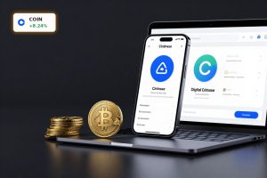Coinbase Stablecoin USDC coins and trading screen symbolizing DeFi revenue growth