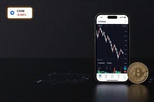 Coinbase CLARITY Act theme with Coinbase app, USDC coin and AI elements amid market volatility