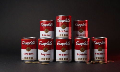 Campbell Soup Earnings Warning reflected by Campbell soup cans and snacks under dramatic lighting