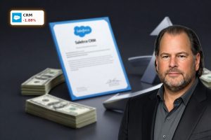 Salesforce Buyback Strategy visualized with CRM stock and cash loop symbolizing a $25B debt-funded repurchase