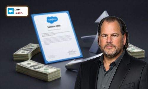 Salesforce Buyback Strategy visualized with CRM stock and cash loop symbolizing a $25B debt-funded repurchase