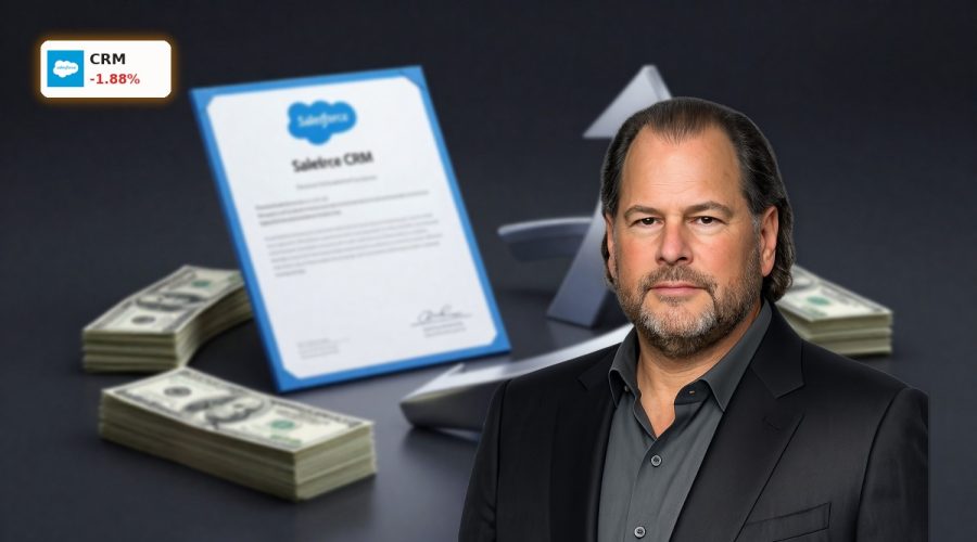 Salesforce Buyback Strategy visualized with CRM stock and cash loop symbolizing a $25B debt-funded repurchase