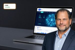 Salesforce Forecast focus with AI-driven CRM dashboard on laptop in dark premium workspace
