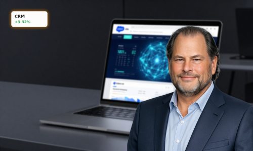 Salesforce Forecast focus with AI-driven CRM dashboard on laptop in dark premium workspace