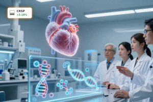 High-tech cardiology lab visualizing CRISPR Therapeutics Pipeline gene edits for cholesterol and Lp(a).