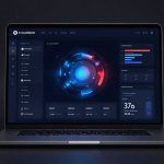 CrowdStrike Earnings spotlight Falcon cybersecurity platform with AI threat detection on a premium dark setup