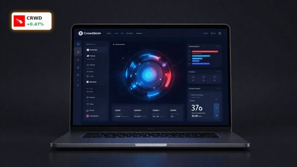 CrowdStrike Earnings spotlight Falcon cybersecurity platform with AI threat detection on a premium dark setup