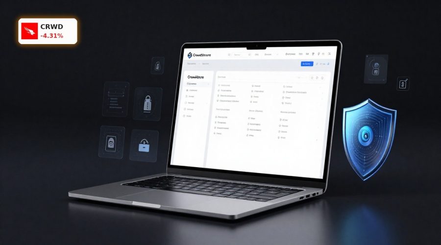 CrowdStrike Quartal im Fokus mit Falcon-Plattform und KI-Sicherheitsdashboard auf Premium-Laptop