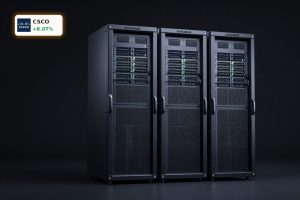 Cisco Earnings spotlight with premium AI networking hardware and servers in a modern data center
