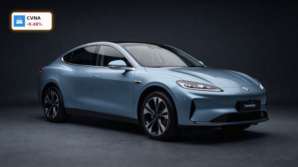 Carvana Used-Car Market concept with premium used vehicle in dark showroom lighting