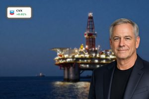 Chevron Geopolitics offshore oil platform under dramatic sky during elevated crude prices