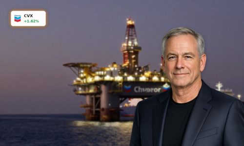 Chevron Energy Strategy highlighted by offshore oil platform and LNG tanker under dramatic evening light