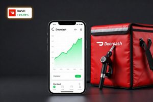 DoorDash Earnings optimism with smartphone stock chart and delivery bag