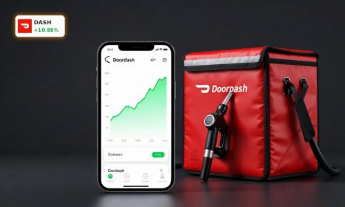 DoorDash Earnings optimism with smartphone stock chart and delivery bag