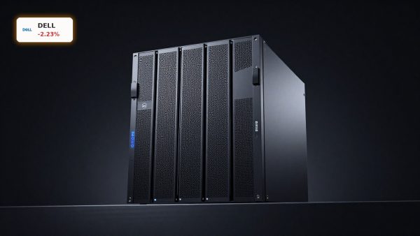 Dell AI Forecast centered on a premium AI server product shot with cinematic lighting and dark studio backdrop