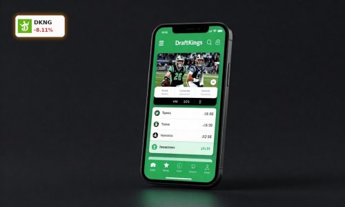 DraftKings Regulation risk visualized with a premium smartphone sportsbook app under tense, dramatic lighting
