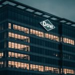 Dow Inc. Oil Prices boost chemical giant's stock, pictured at corporate headquarters at dusk.
